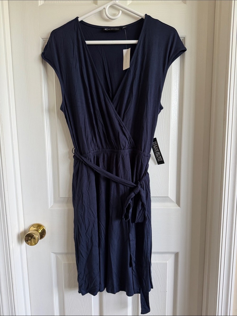 NWT New York & Company Navy Wrap-Style Midi Dress with Tie Waist